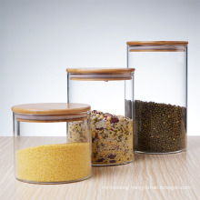 Eco-Friendly Borosilicate Cookie Candy Honey Food Glass Storage Jar with Airtight Bamboo Lid Storage Tank